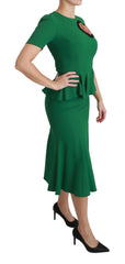Dolce & Gabbana Green Heart Patch Mermaid Midi Viscose Dress - Dresses