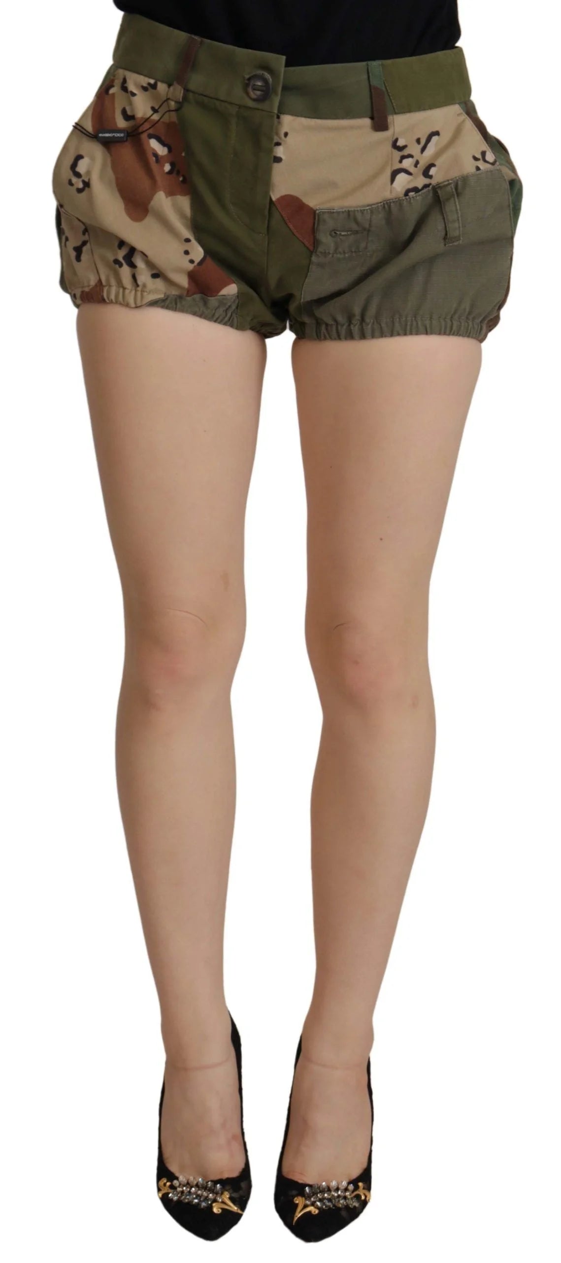 Dolce & Gabbana Green High Waist Hot Pants Cotton Army Shorts - IT40|S