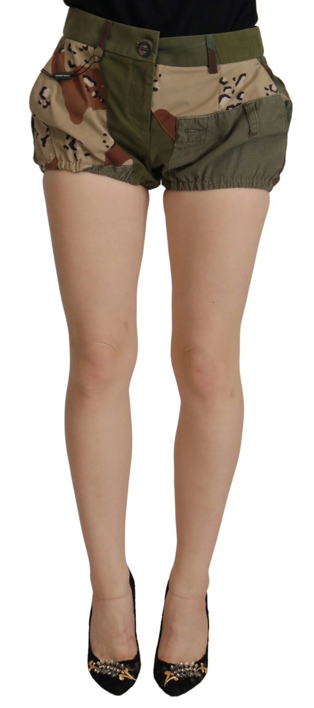 Dolce & Gabbana Green High Waist Hot Pants Cotton Army Shorts - IT40|S