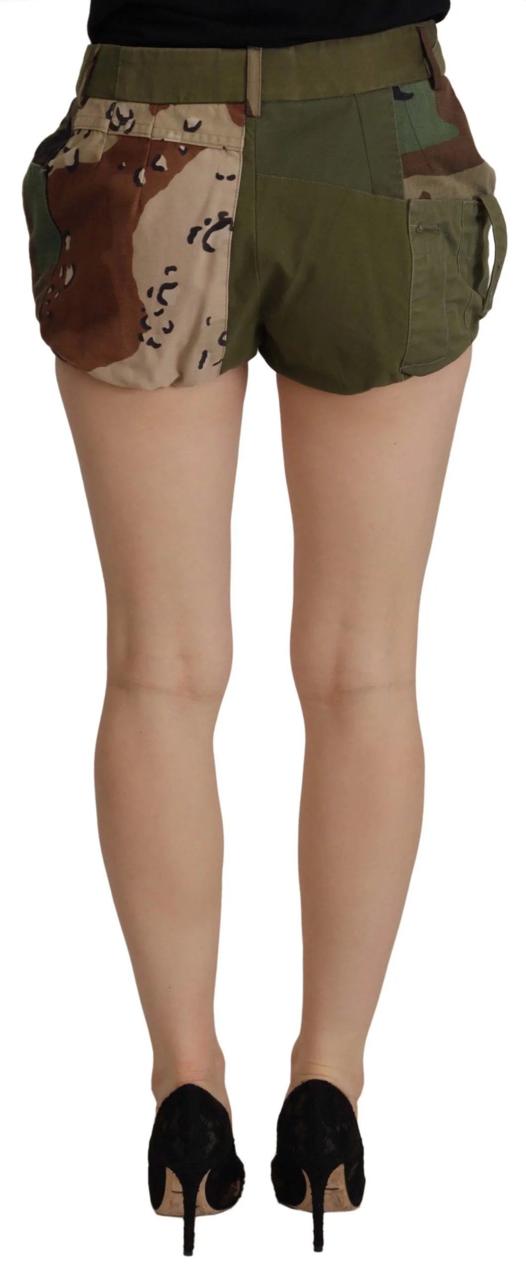 Dolce & Gabbana Green High Waist Hot Pants Cotton Army Shorts - IT40|S