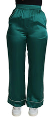 Dolce & Gabbana Green High Waist Pajama Trouser Silk Pant - IT36 | XS - Pajamas