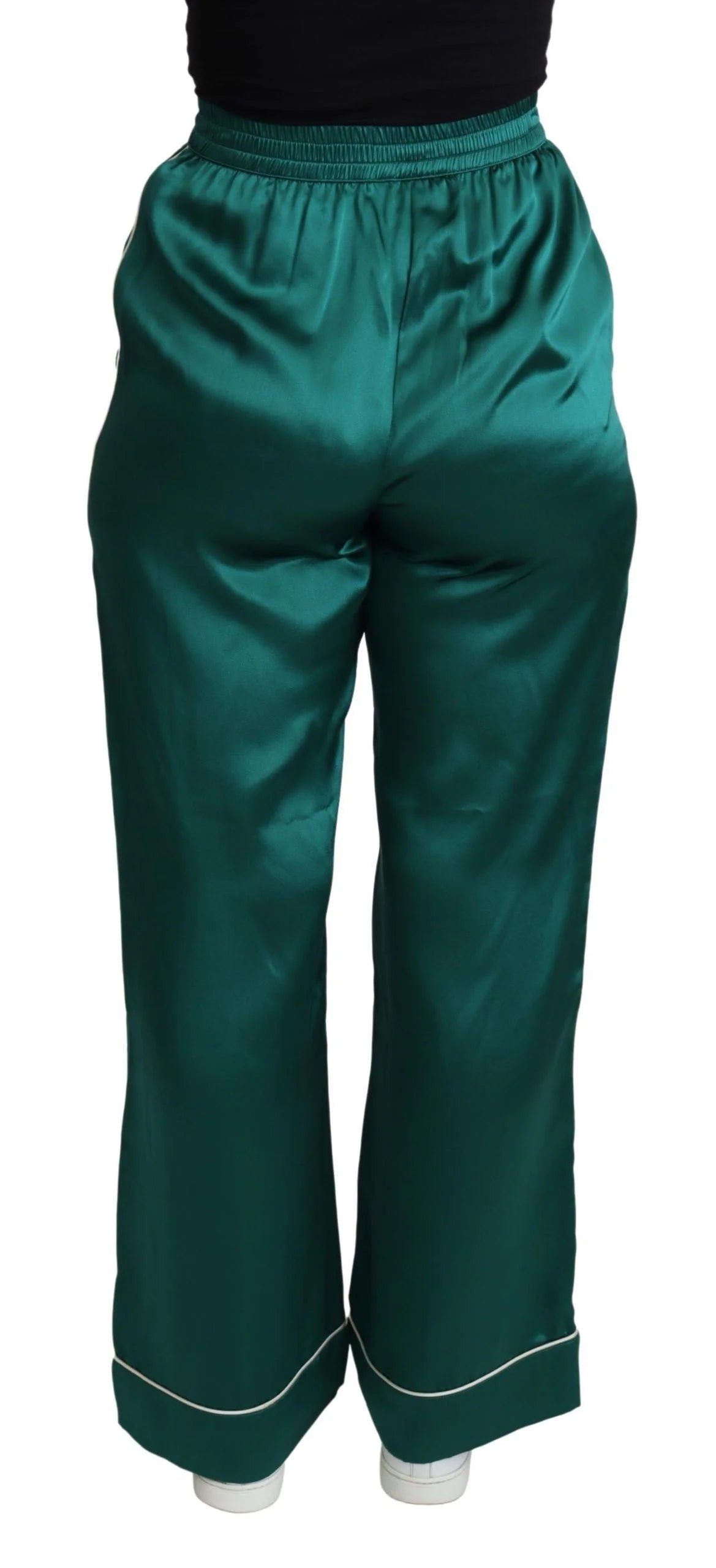 Dolce & Gabbana Green High Waist Pajama Trouser Silk Pant - IT36 | XS - Pajamas