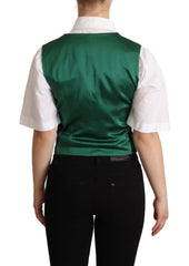 Dolce & Gabbana Green Jacquard Leaf Gold Waistcoat Vest - Vests