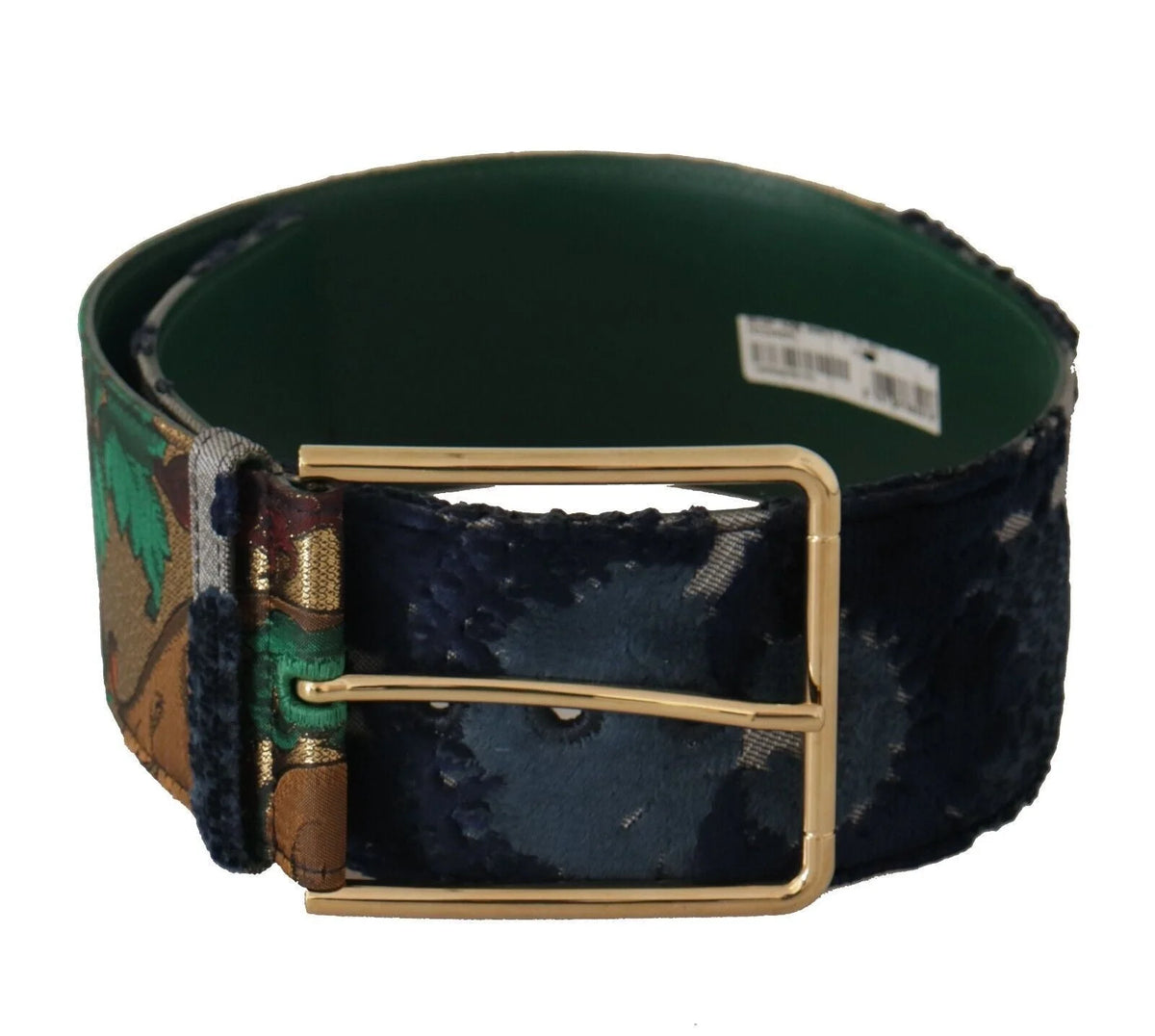 Dolce & Gabbana Green Jaquard Embroid Leather Gold Metal Belt - 70 cm / 28 Inches - Belts