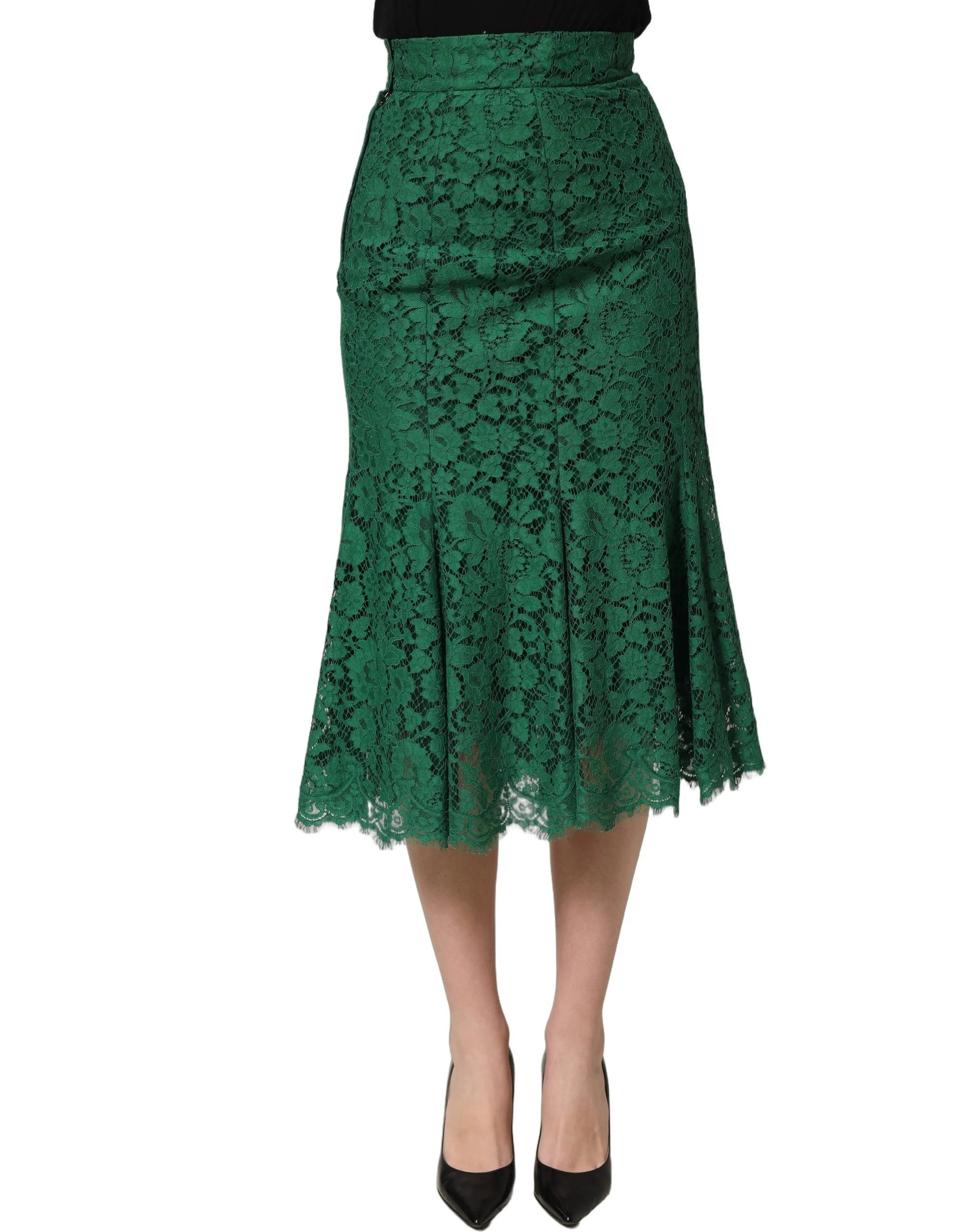 Dolce & Gabbana Green Lace High Waist Mermaid Midi Skirt - IT36|XXS