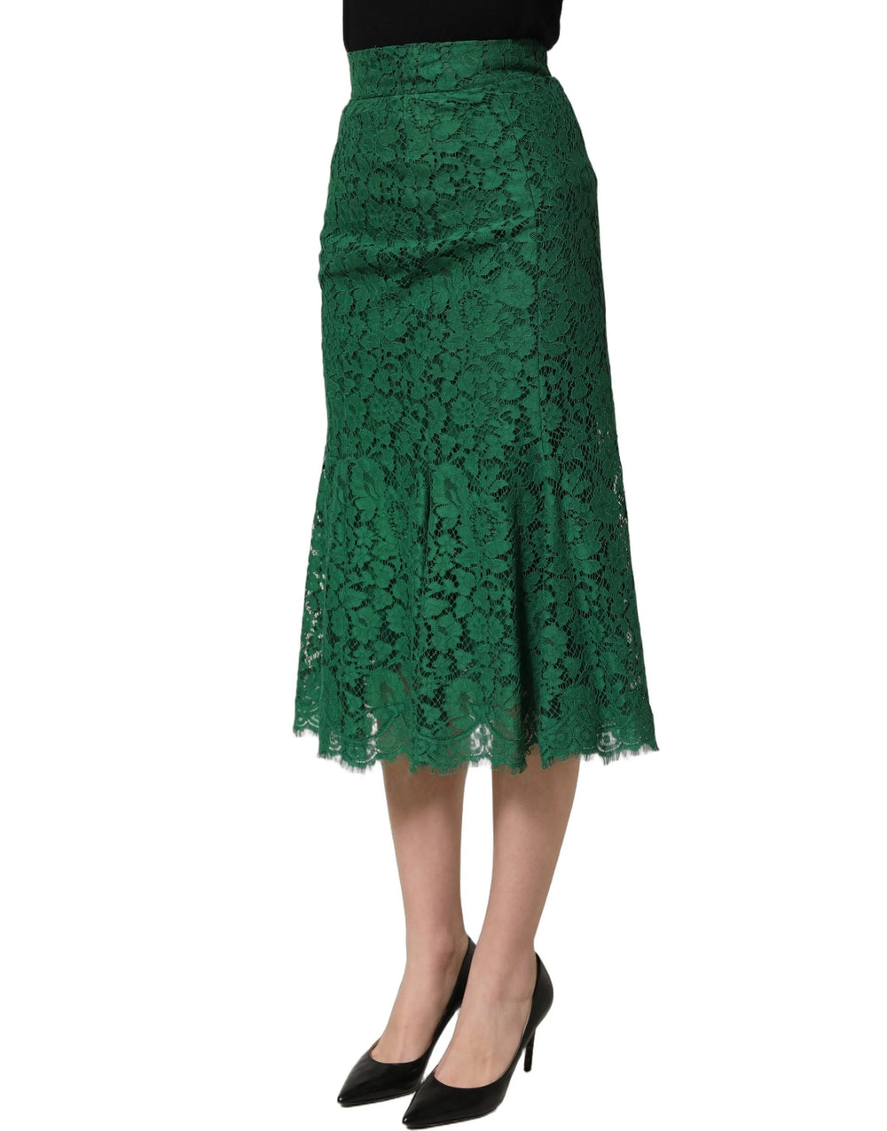 Dolce & Gabbana Green Lace High Waist Mermaid Midi Skirt - IT36|XXS