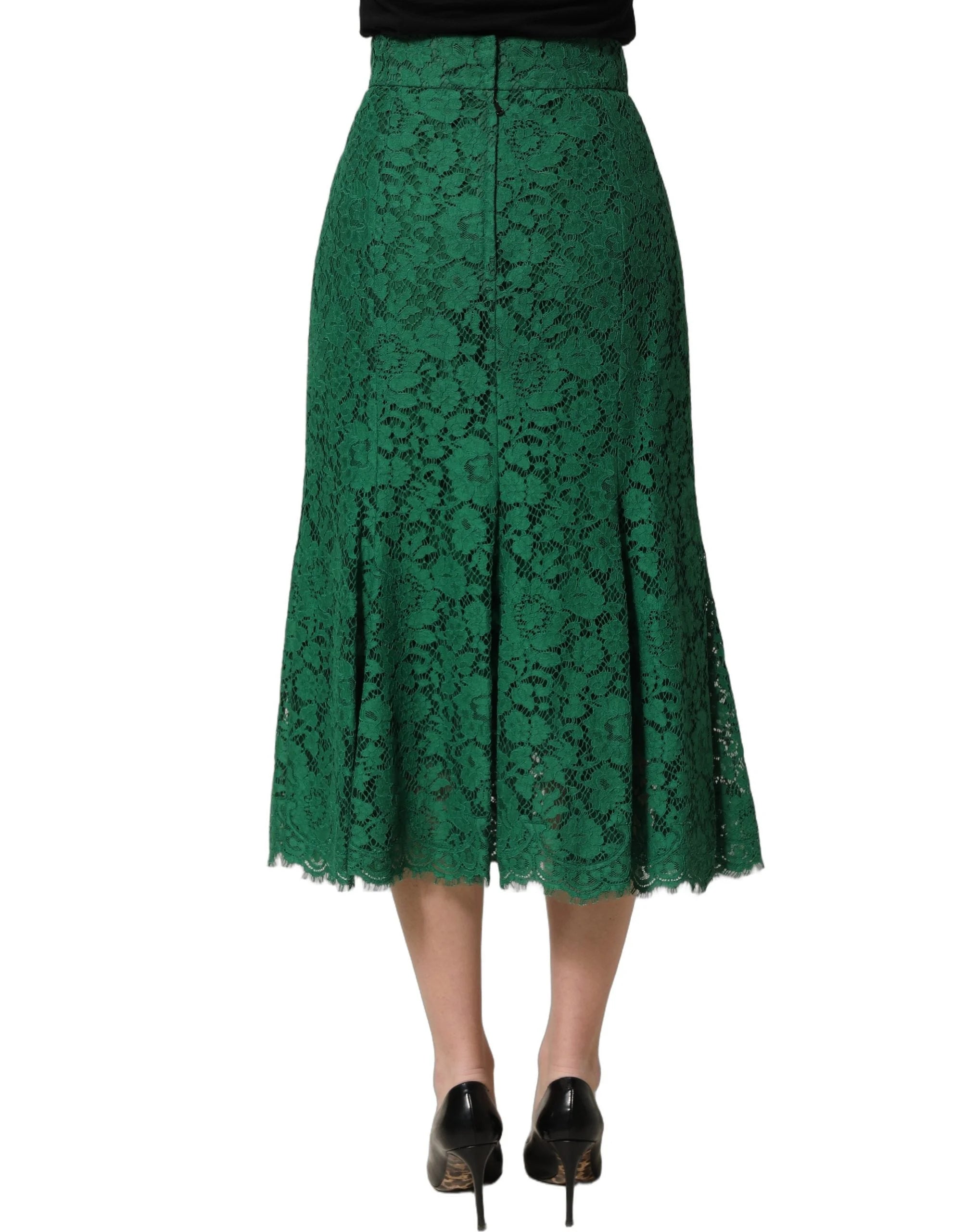 Dolce & Gabbana Green Lace High Waist Mermaid Midi Skirt - IT46|XL