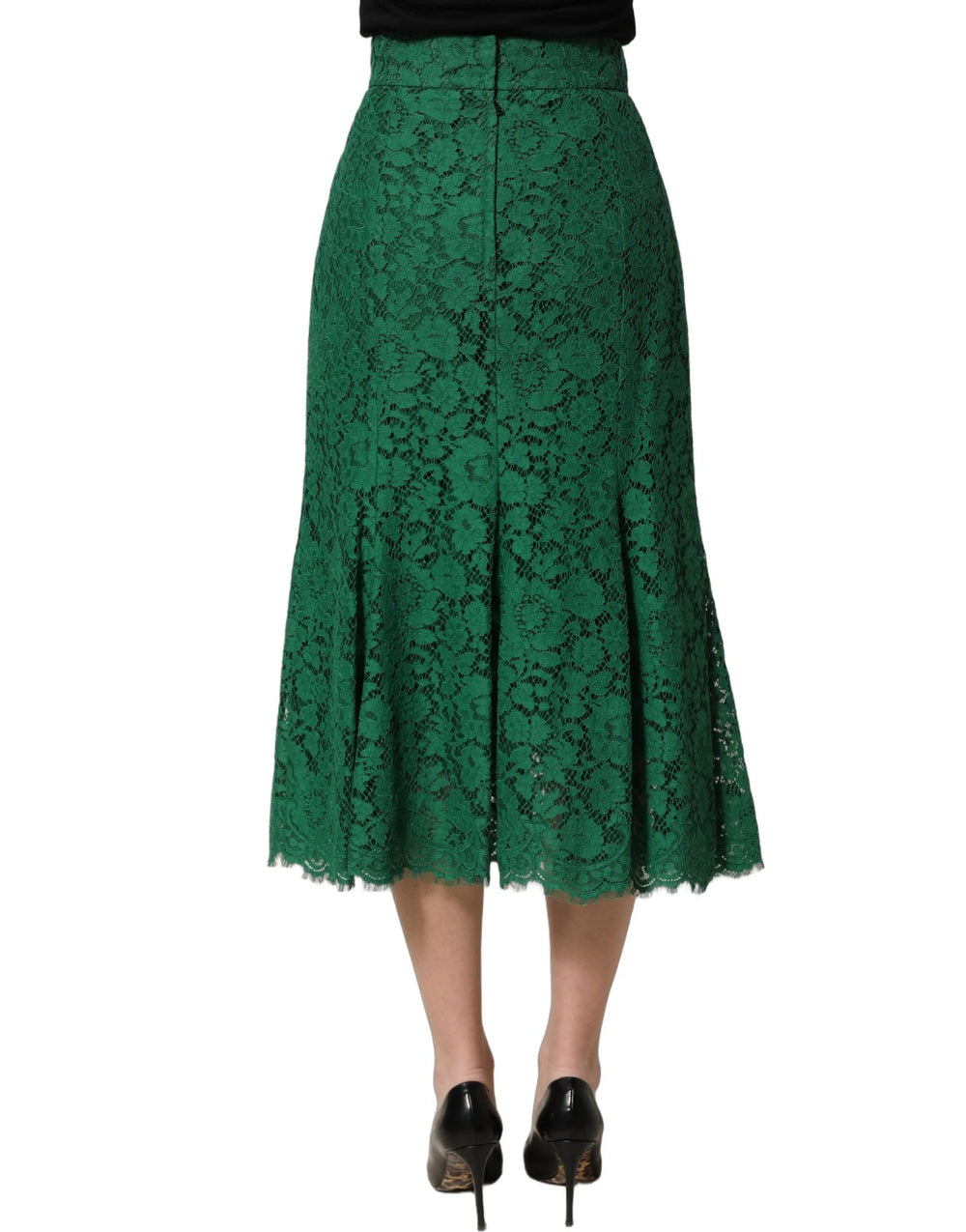 Dolce & Gabbana Green Lace High Waist Mermaid Midi Skirt - IT46|XL