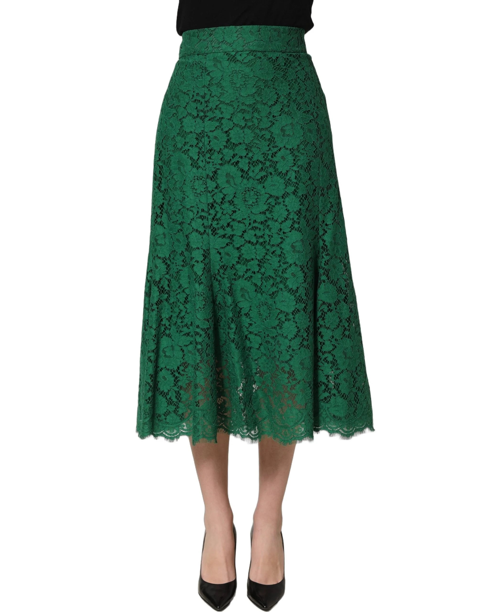 Dolce & Gabbana Green Lace High Waist Mermaid Midi Skirt - IT46|XL