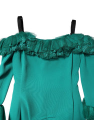 Dolce & Gabbana Green Lace Off Shoulder Sheath Mini Dress - IT40|S