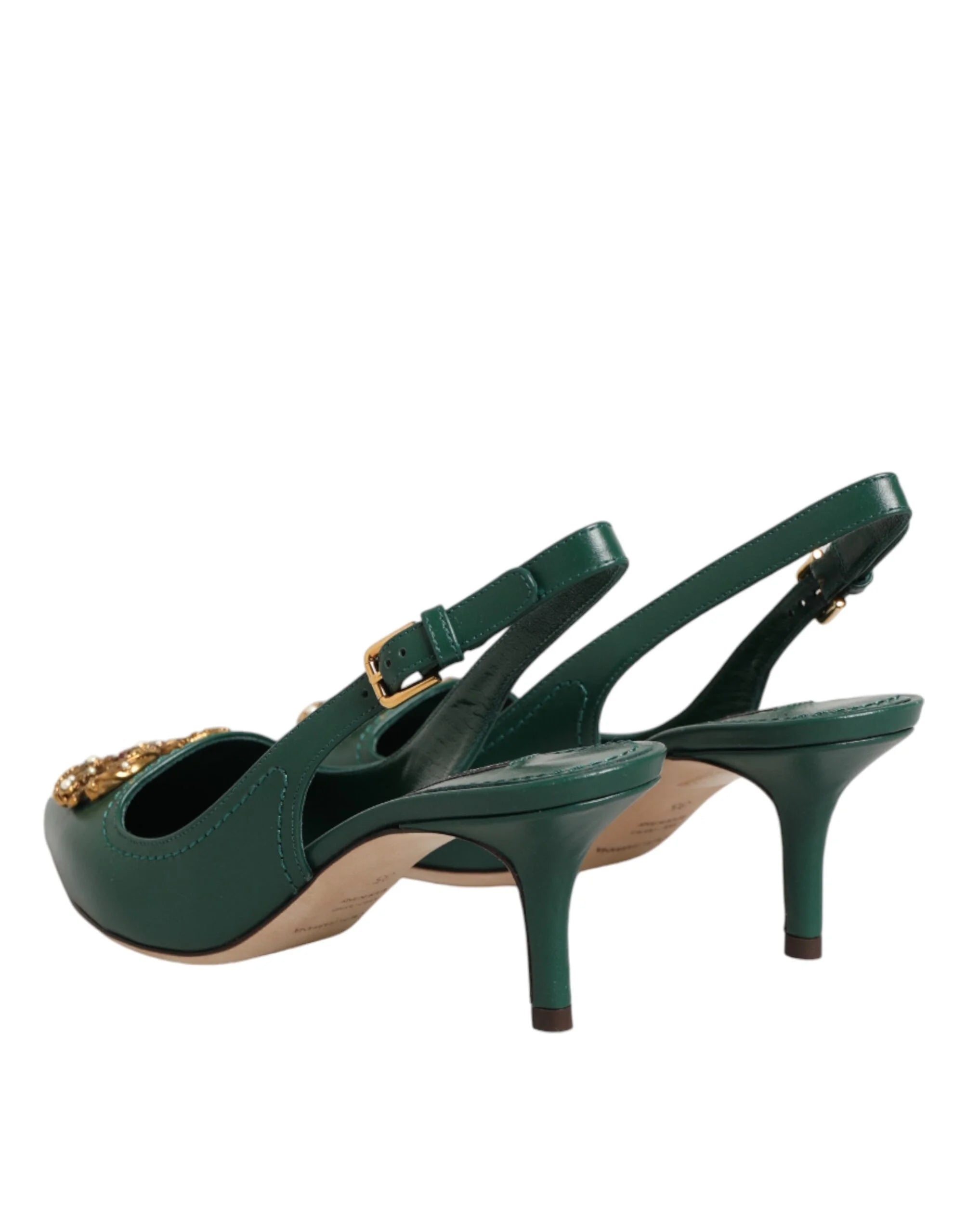 Dolce & Gabbana Green Leather AMORE Heels Slingbacks Shoes - EU35/US4.5 - Heels