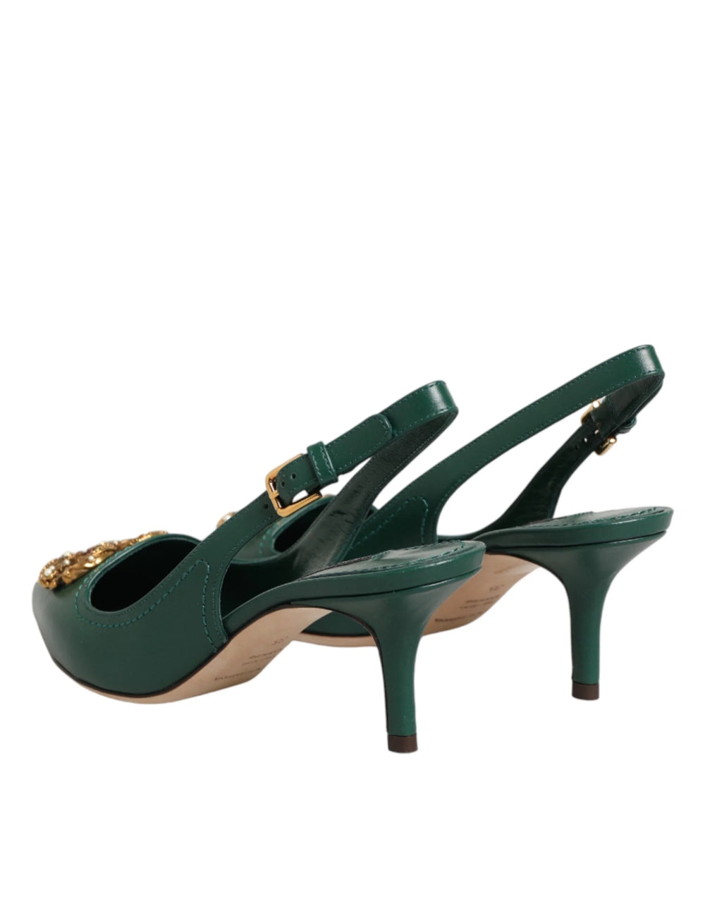 Dolce & Gabbana Green Leather AMORE Heels Slingbacks Shoes - EU35/US4.5 - Heels