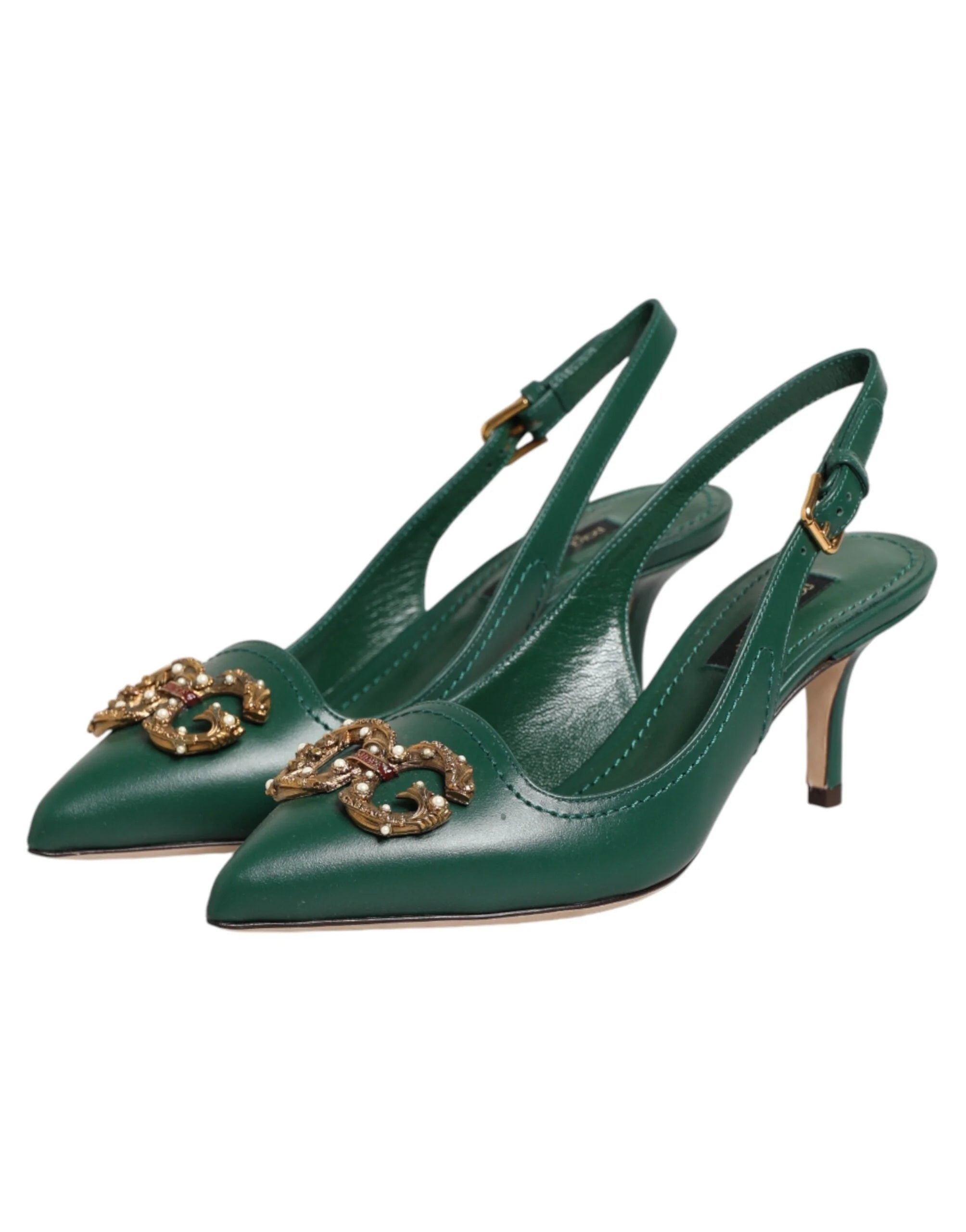 Dolce & Gabbana Green Leather AMORE Heels Slingbacks Shoes - EU35/US4.5 - Heels