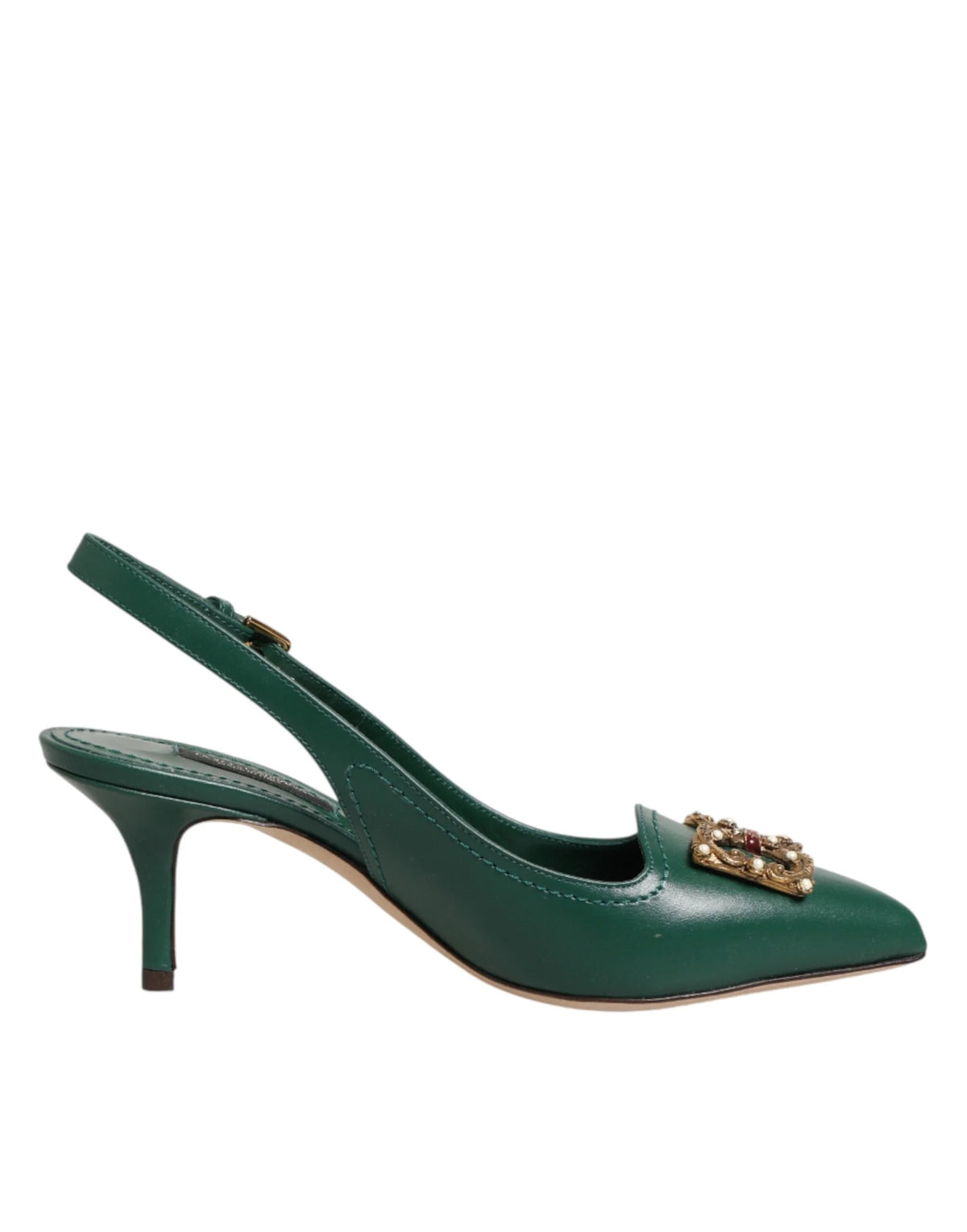 Dolce & Gabbana Green Leather AMORE Heels Slingbacks Shoes - EU35/US4.5 - Heels