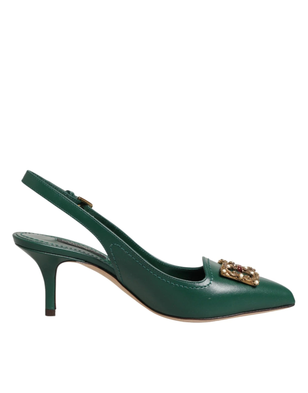 Dolce & Gabbana Green Leather AMORE Heels Slingbacks Shoes - EU35/US4.5 - Heels