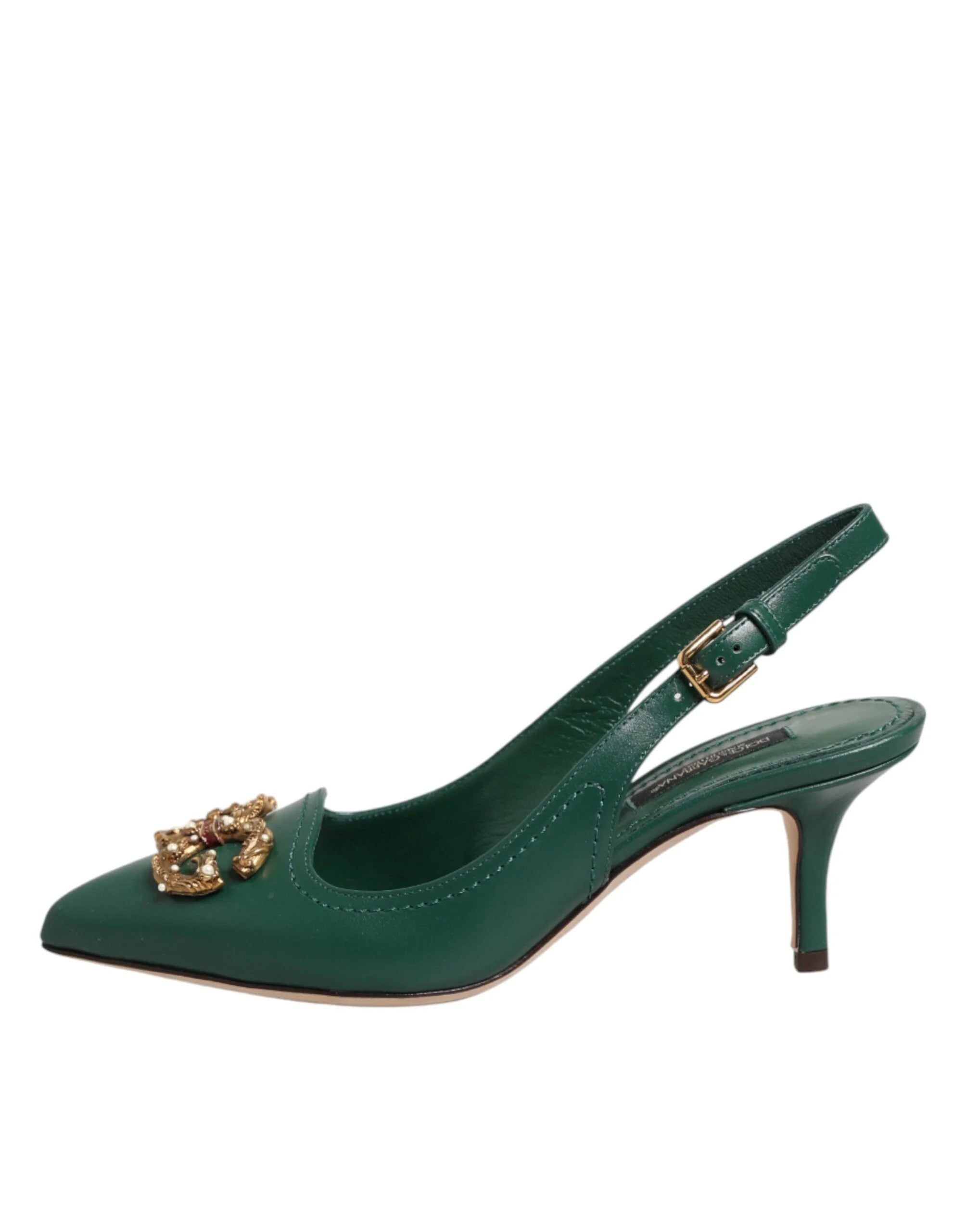 Dolce & Gabbana Green Leather AMORE Heels Slingbacks Shoes - EU35/US4.5 - Heels