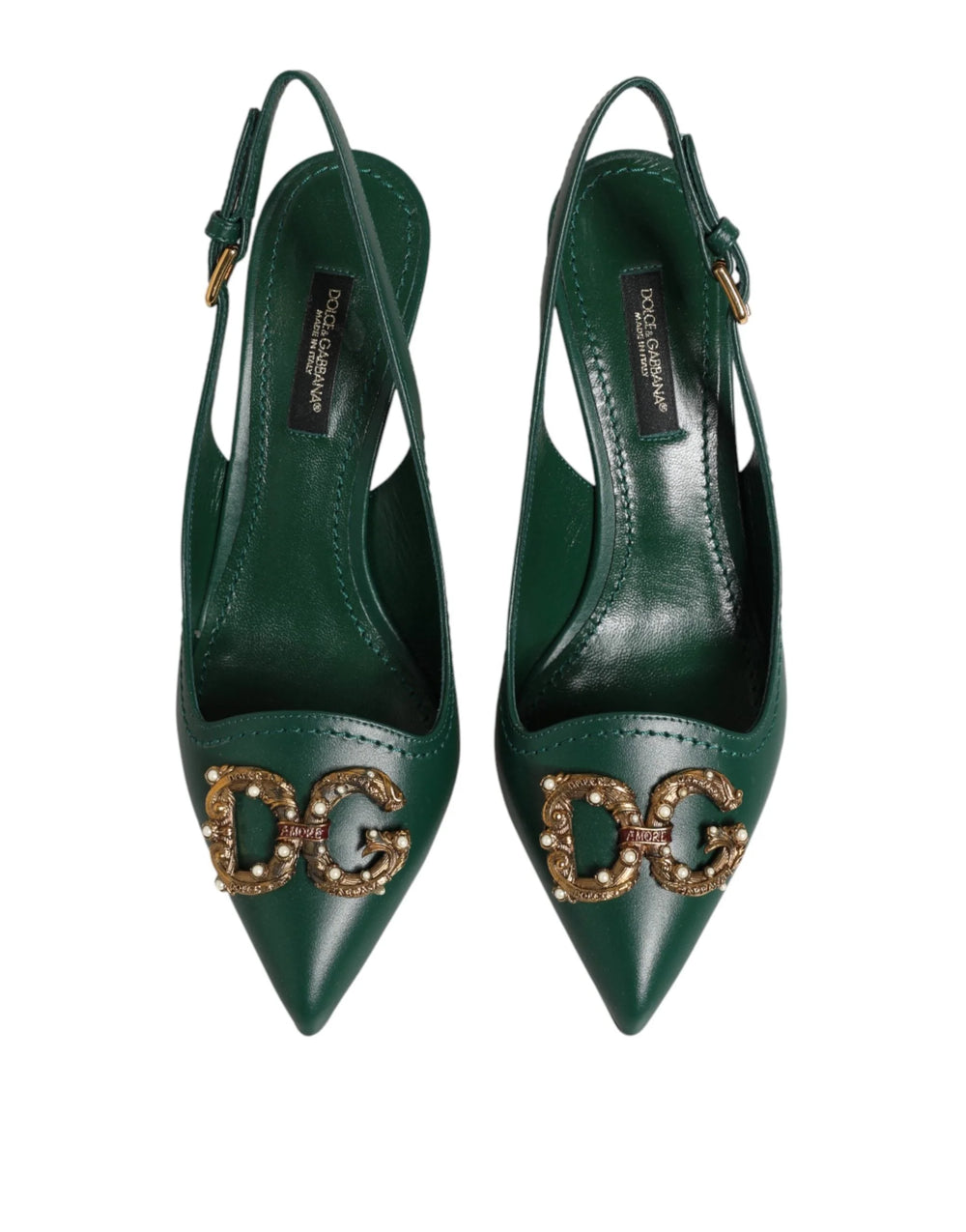 Dolce & Gabbana Green Leather AMORE Heels Slingbacks Shoes - EU35/US4.5 - Heels
