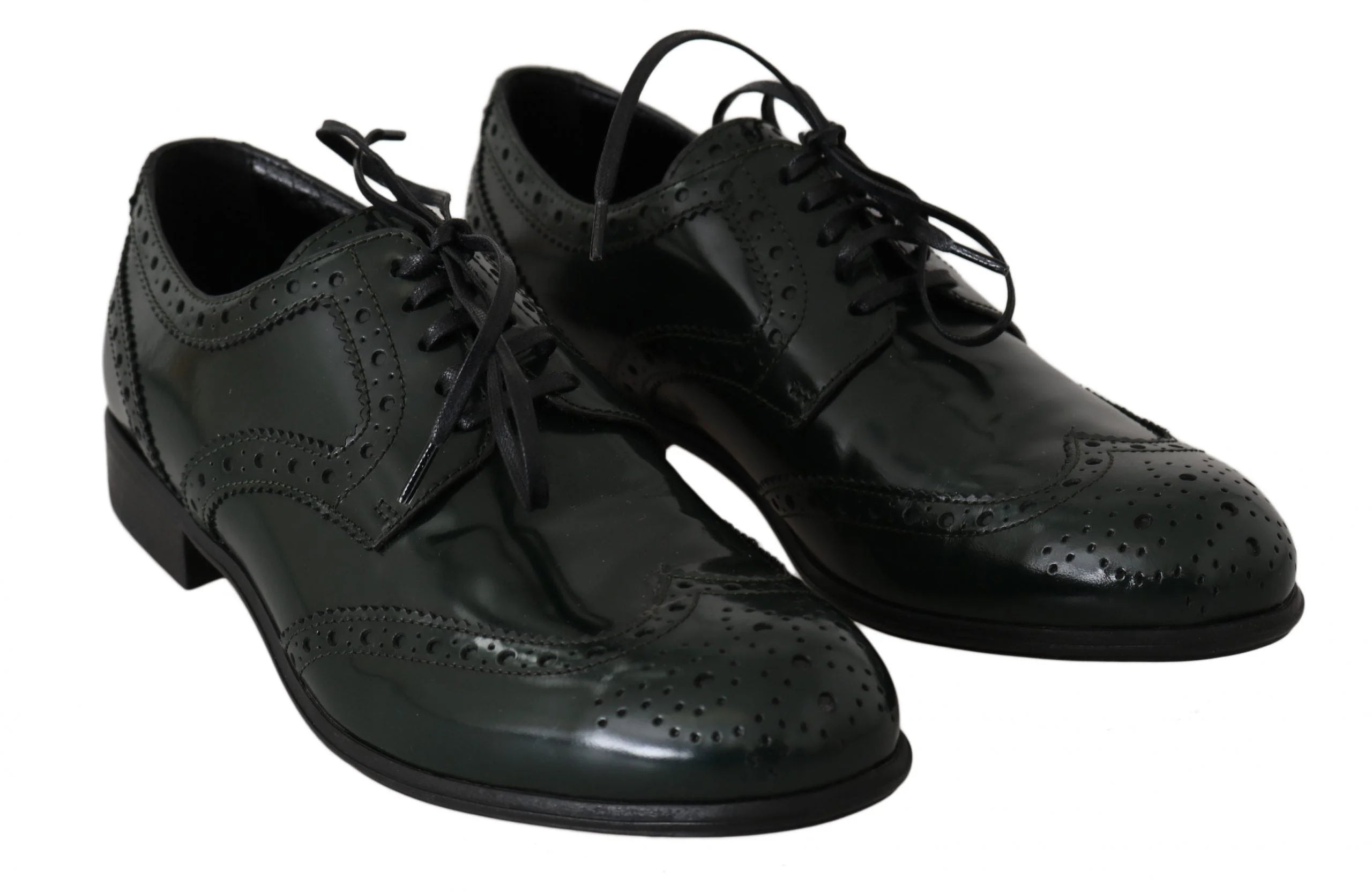Dolce & Gabbana Green Leather Broque Oxford Wingtip Shoes - EU35/US4.5 - Flats