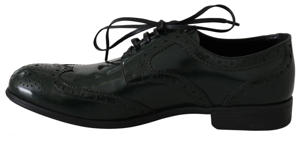 Dolce & Gabbana Green Leather Broque Oxford Wingtip Shoes - EU35/US4.5 - Flats