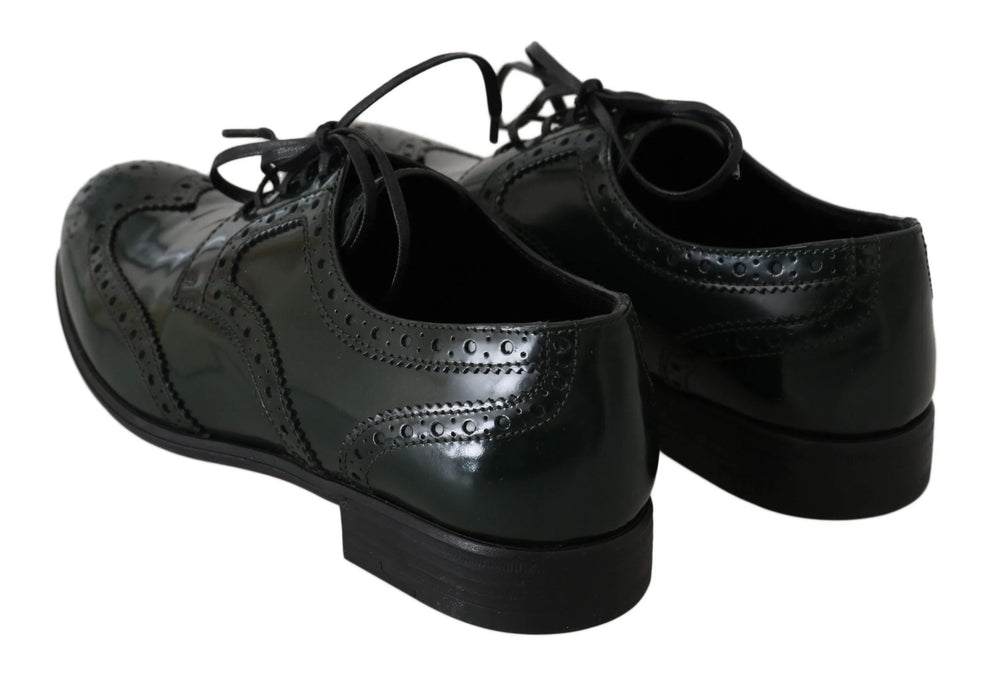 Dolce & Gabbana Green Leather Broque Oxford Wingtip Shoes - EU35/US4.5 - Flats