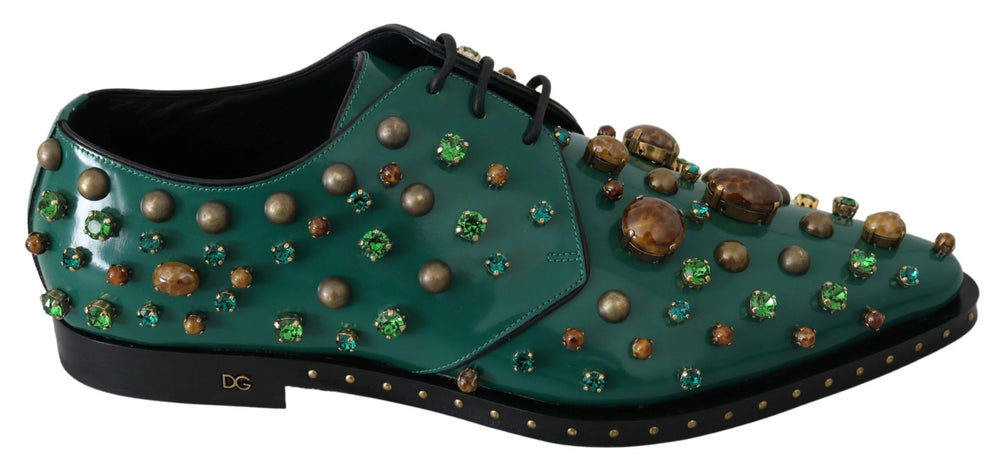 Dolce & Gabbana Green Leather Crystal Dress Broque Shoes - EU41/US10.5
