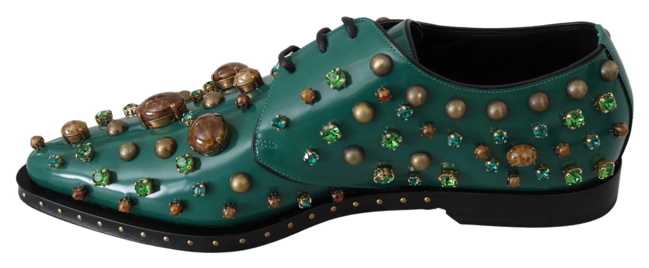 Dolce & Gabbana Green Leather Crystal Dress Broque Shoes - EU41/US10.5 - Flats