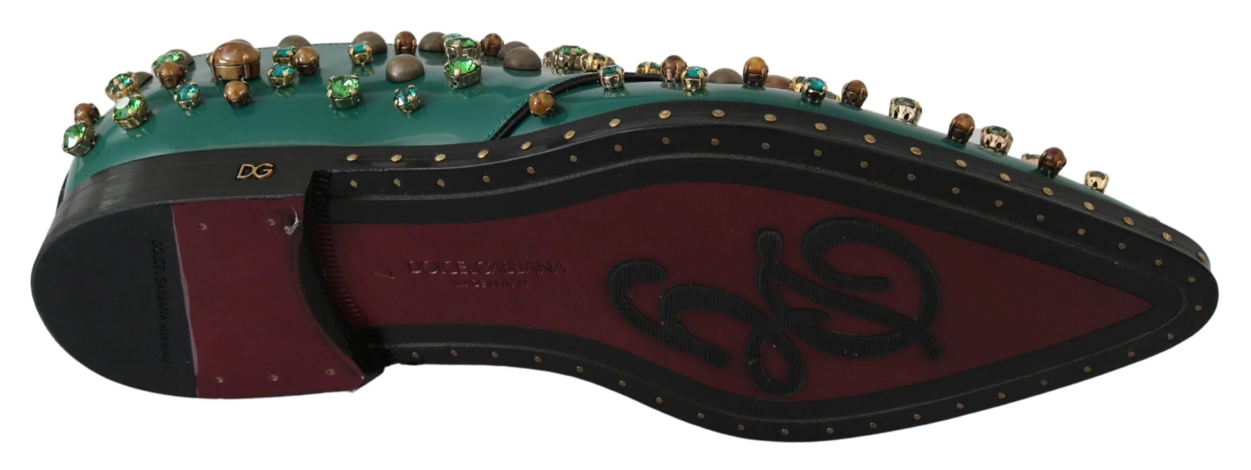 Dolce & Gabbana Green Leather Crystal Dress Broque Shoes - EU41/US10.5 - Flats