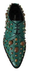 Dolce & Gabbana Green Leather Crystal Dress Broque Shoes - EU41/US10.5 - Flats