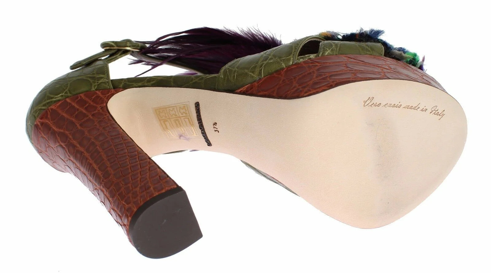 Dolce & Gabbana Green Leather Crystal Platform Sandal Shoes - Sandals