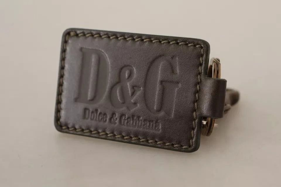 Dolce & Gabbana Green Leather D&G Logo Metal Ring Hook Keyring Keychain - Keychains