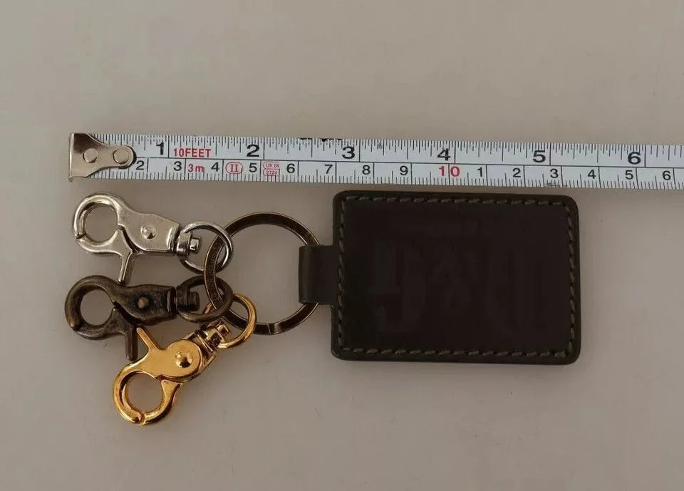 Dolce & Gabbana Green Leather D&G Logo Metal Ring Hook Keyring Keychain - Keychains