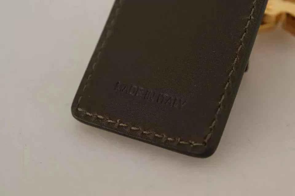 Dolce & Gabbana Green Leather D&G Logo Metal Ring Hook Keyring Keychain - Keychains