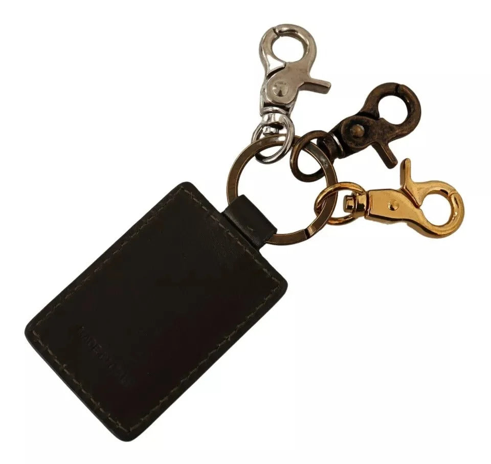 Dolce & Gabbana Green Leather D&G Logo Metal Ring Hook Keyring Keychain - Keychains