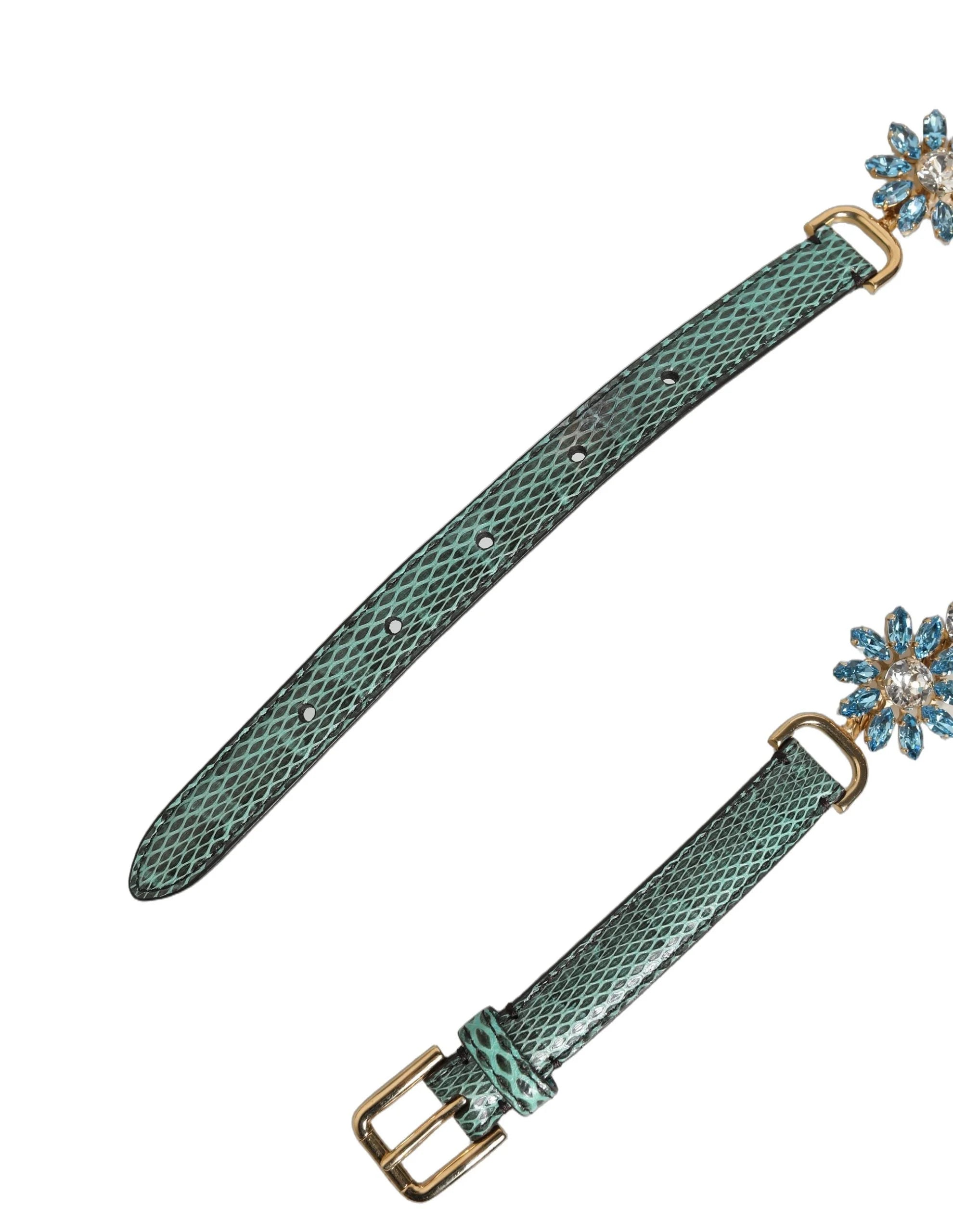 Dolce & Gabbna Groen Leer Daisy Kristal Versierde Taille Riem - Riemen