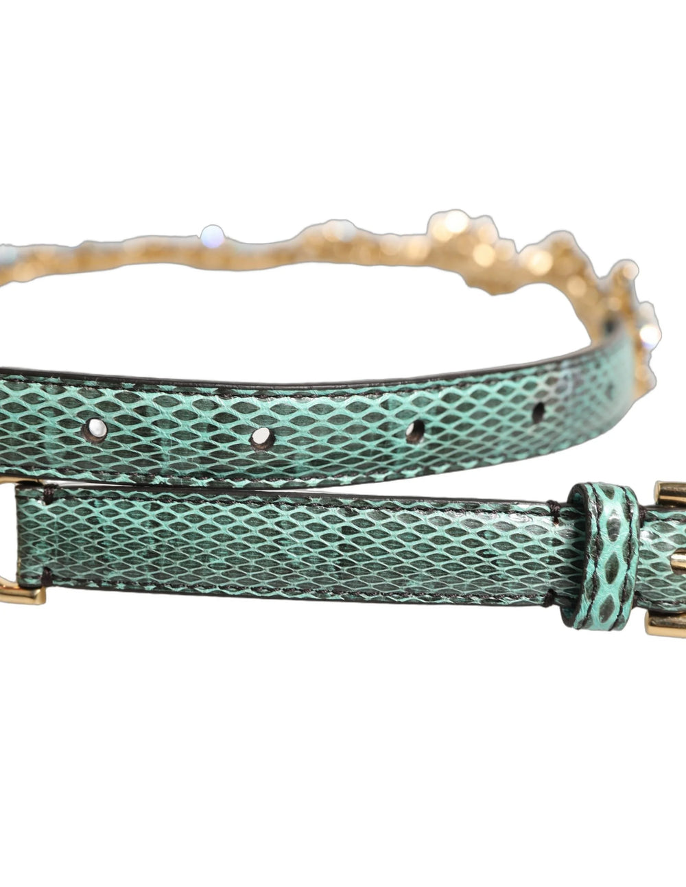 Dolce & Gabbna Groen Leer Daisy Kristal Versierde Taille Riem - Riemen