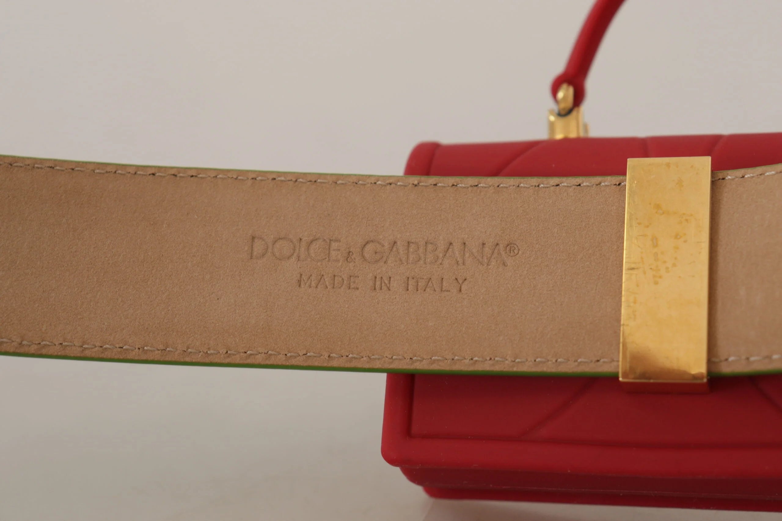 Dolce & Gabbana Green Leather Devotion Heart Micro Bag Headphones Belt - 70 cm / 28 Inches - Belts