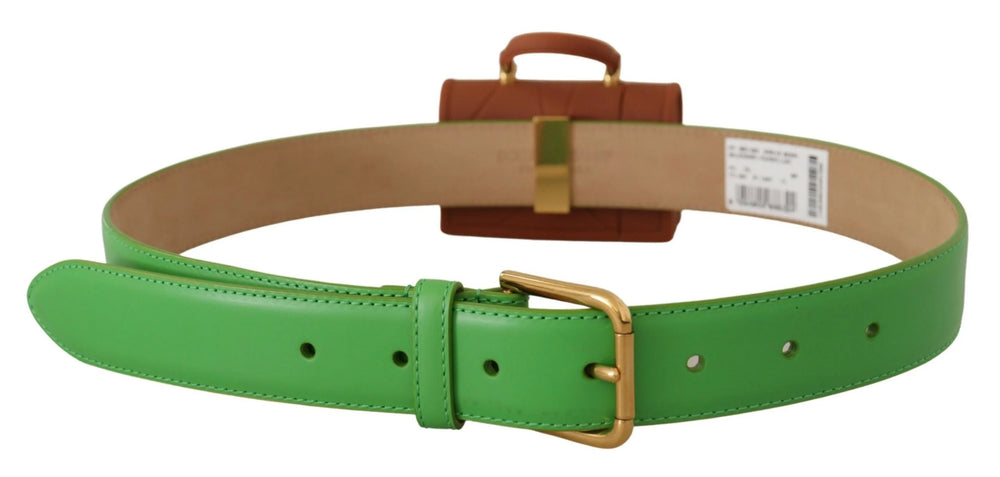 Intérieur et mécanisme de fermeture du micro sac ceinture Devotion Dolce & Gabbana en cuir vert émeraude.