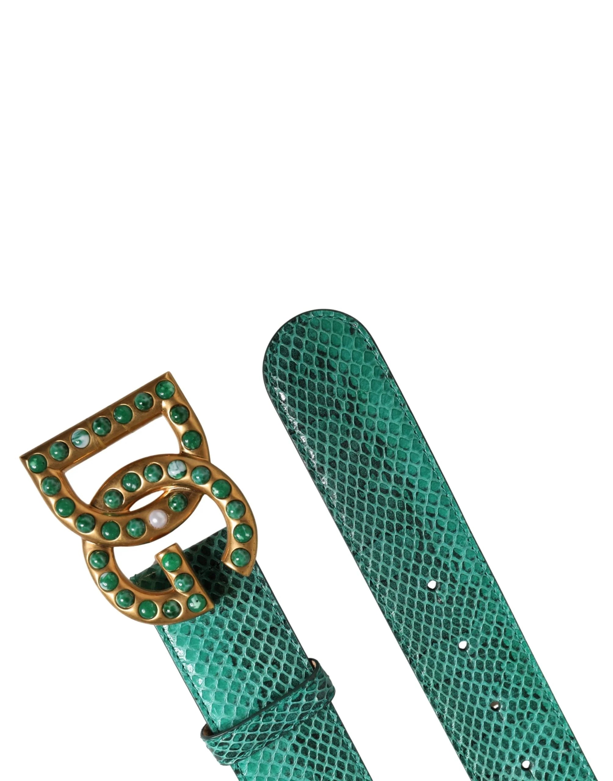 Dolce & Gabbana Green Leather DG Logo Embellished Buckle Belt - 75 cm / 30 Inches