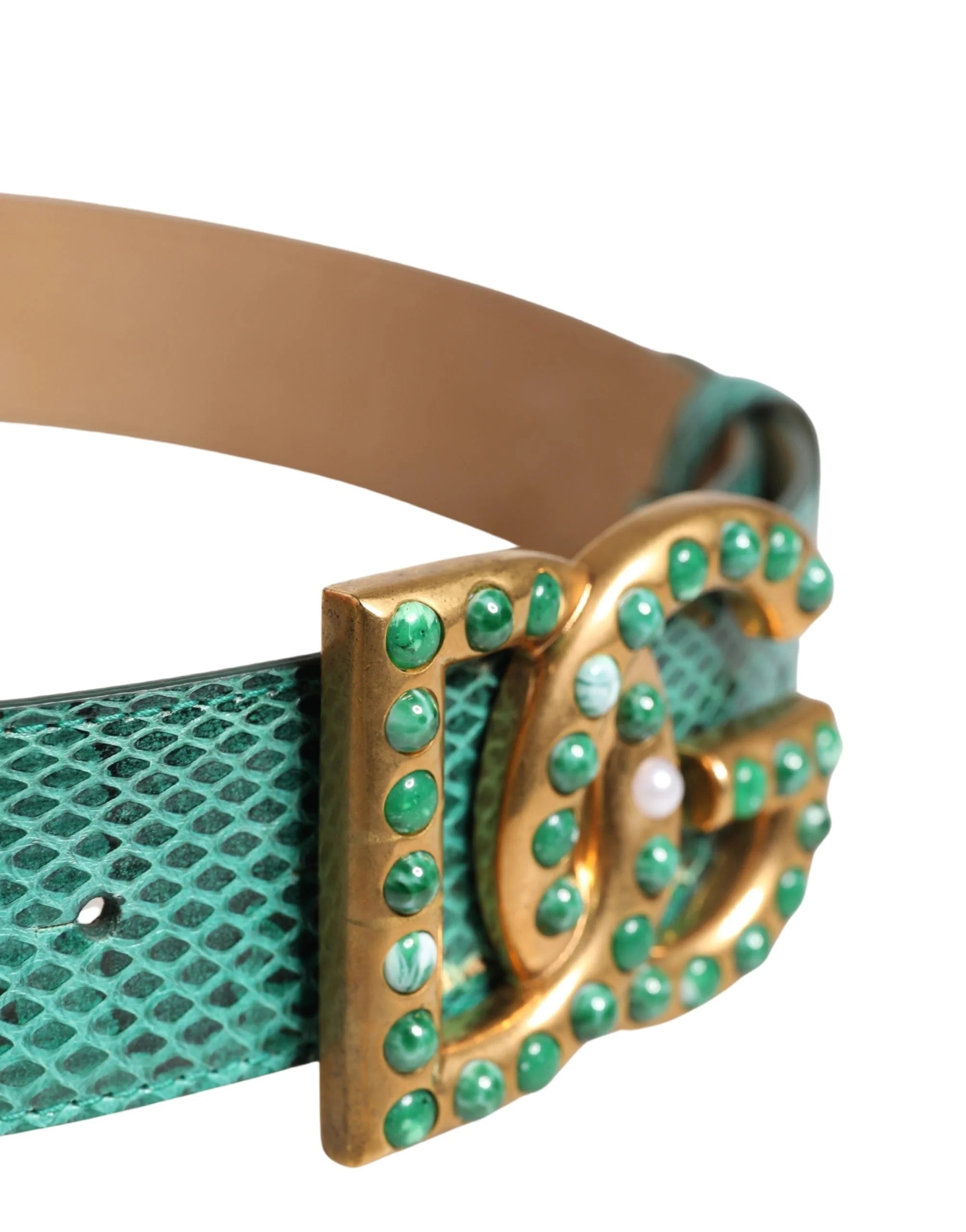 Dolce & Gabbana Green Leather DG Logo Embellished Buckle Belt - 75 cm / 30 Inches