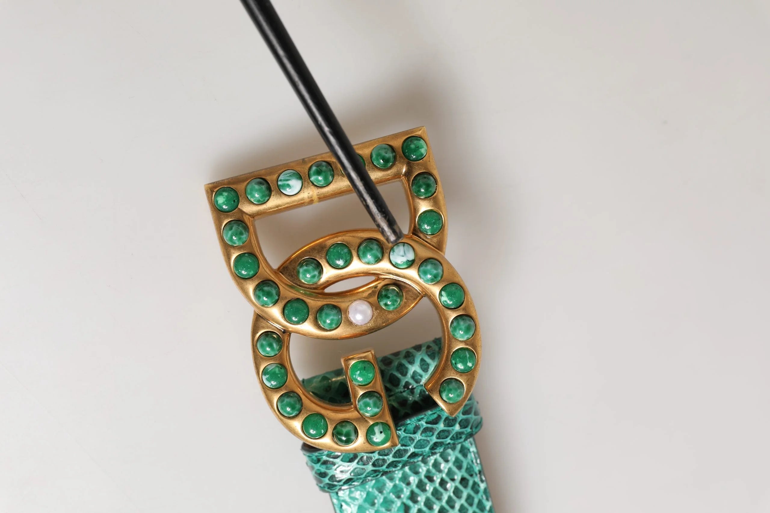 Dolce & Gabbana Green Leather DG Logo Embellished Buckle Belt - 75 cm / 30 Inches