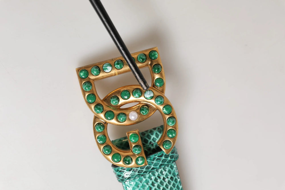 Dolce & Gabbana Green Leather DG Logo Embellished Buckle Belt - 75 cm / 30 Inches