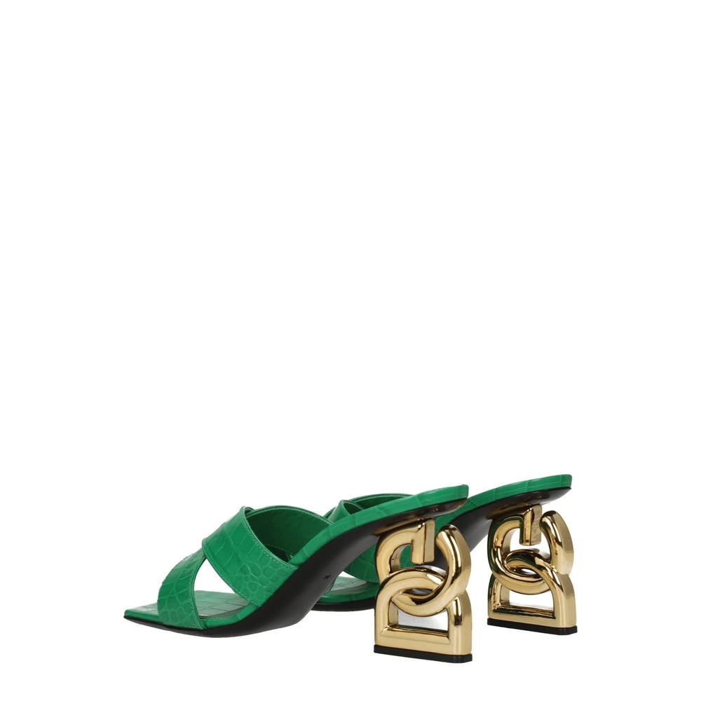 Dolce & Gabbana Green Leather Flat Sandals - EU36/US6