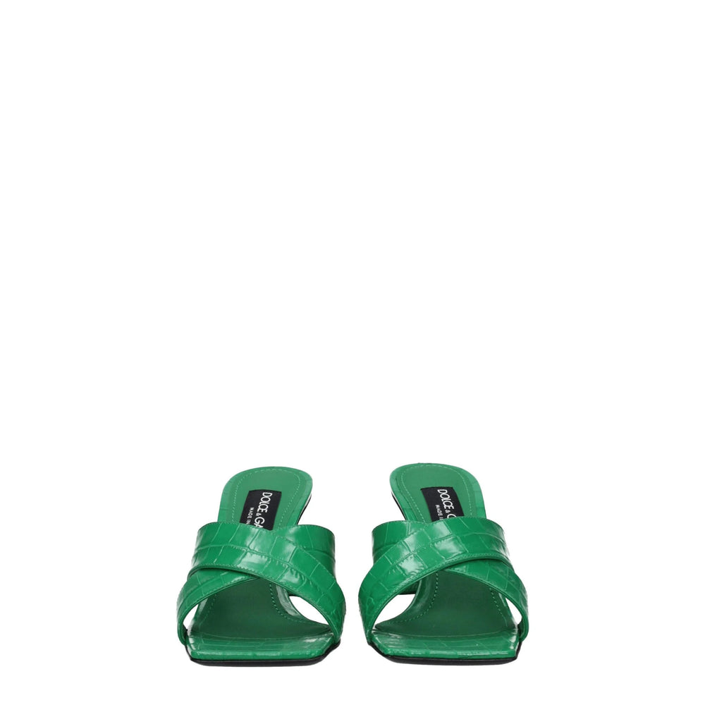 Dolce & Gabbana Green Leather Flat Sandals - EU36/US6