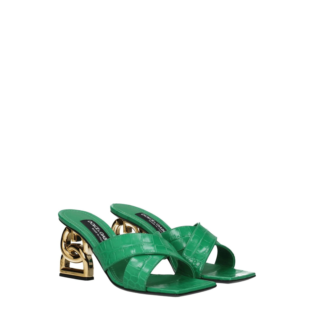 Dolce & Gabbana Green Leather Flat Sandals - EU36/US6