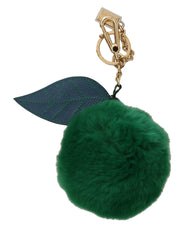 Dolce & Gabbana Green Leather Fur Gold Clasp Keyring Women Keychain - Keychains