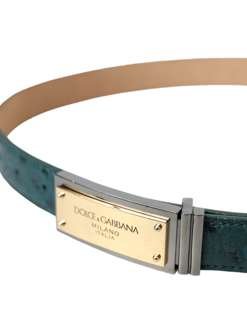 Dolce & Gabbana Green Leather Gold Logo Engraved Buckle Belt - 90 cm / 36 Inches - Belts