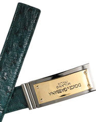 Dolce & Gabbana Green Leather Gold Logo Engraved Buckle Belt - 90 cm / 36 Inches - Belts