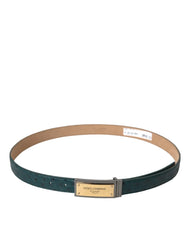 Dolce & Gabbana Green Leather Gold Logo Engraved Buckle Belt - 90 cm / 36 Inches - Belts