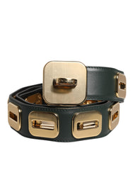 Dolce & Gabbana Green Leather Gold Tone Rotating Buckle Belt - 75 cm / 29,5 Inches - Belts