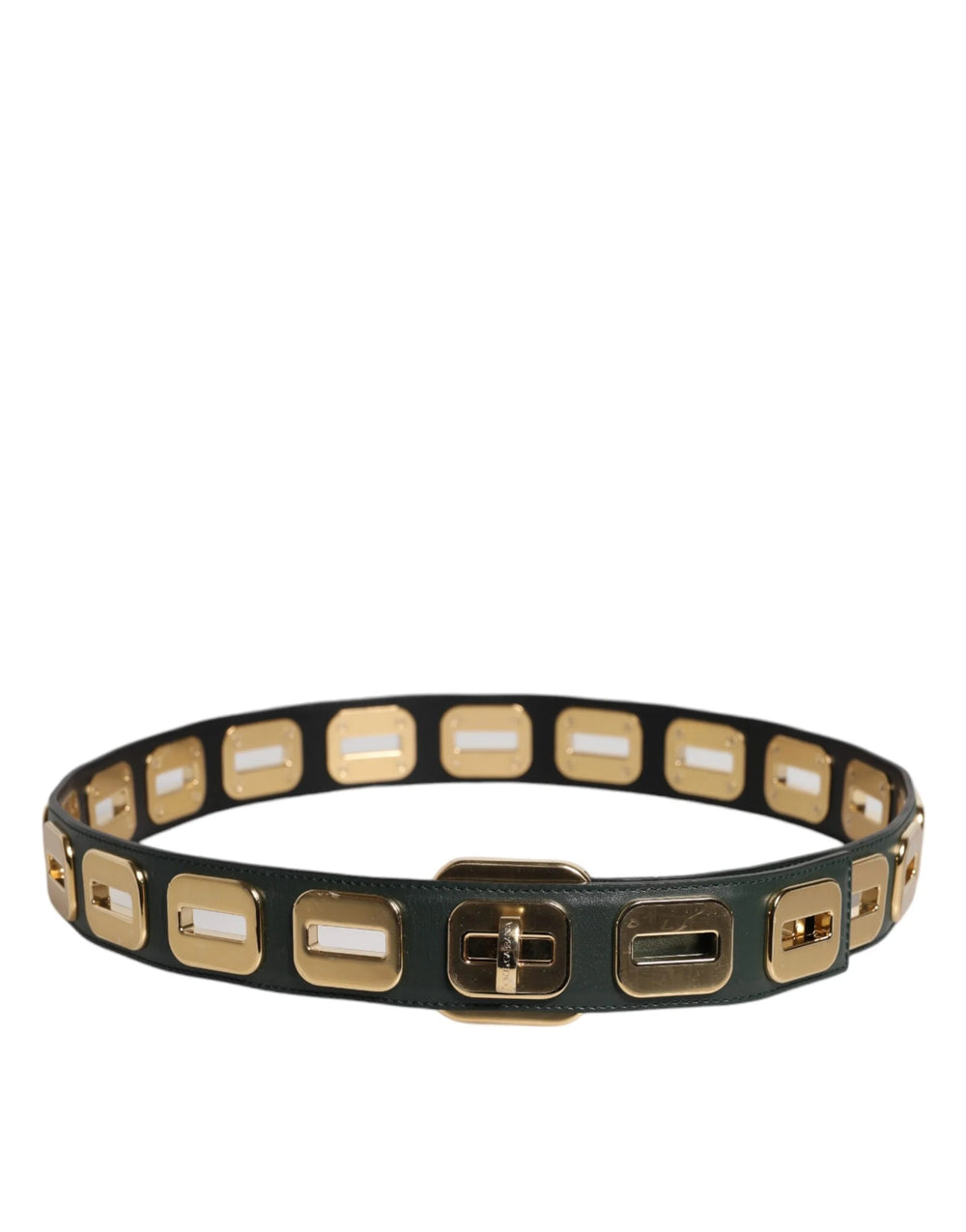 Dolce & Gabbana Green Leather Gold Tone Rotating Buckle Belt - 75 cm / 29,5 Inches - Belts